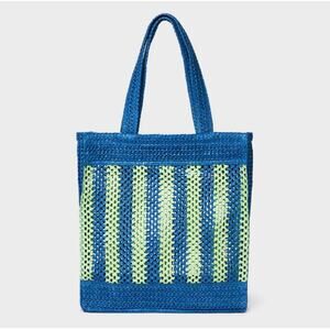 NEW Striped Straw Crochet Tote Bag Universal Thread‎ Blue Green Beach Summer